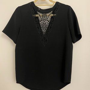 Club Monaco Lace and Silk Top Black Size Small Short Sleeve